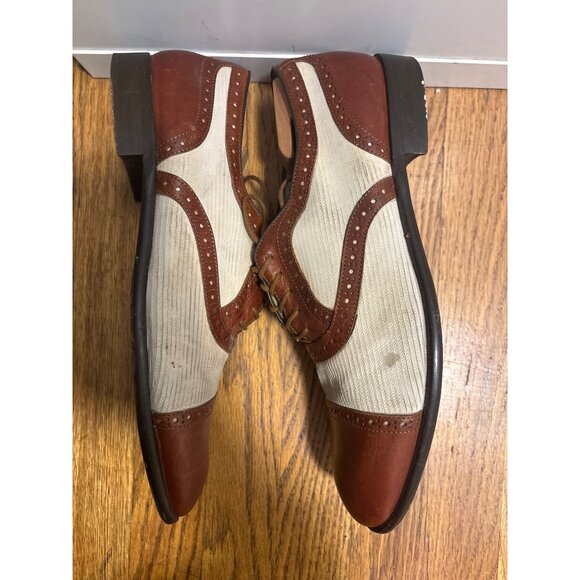 Vintage Johnston Murphy Spectator Cap Toe Brogue Oxford Shoes Size 11D Leather & - Picture 9 of 11